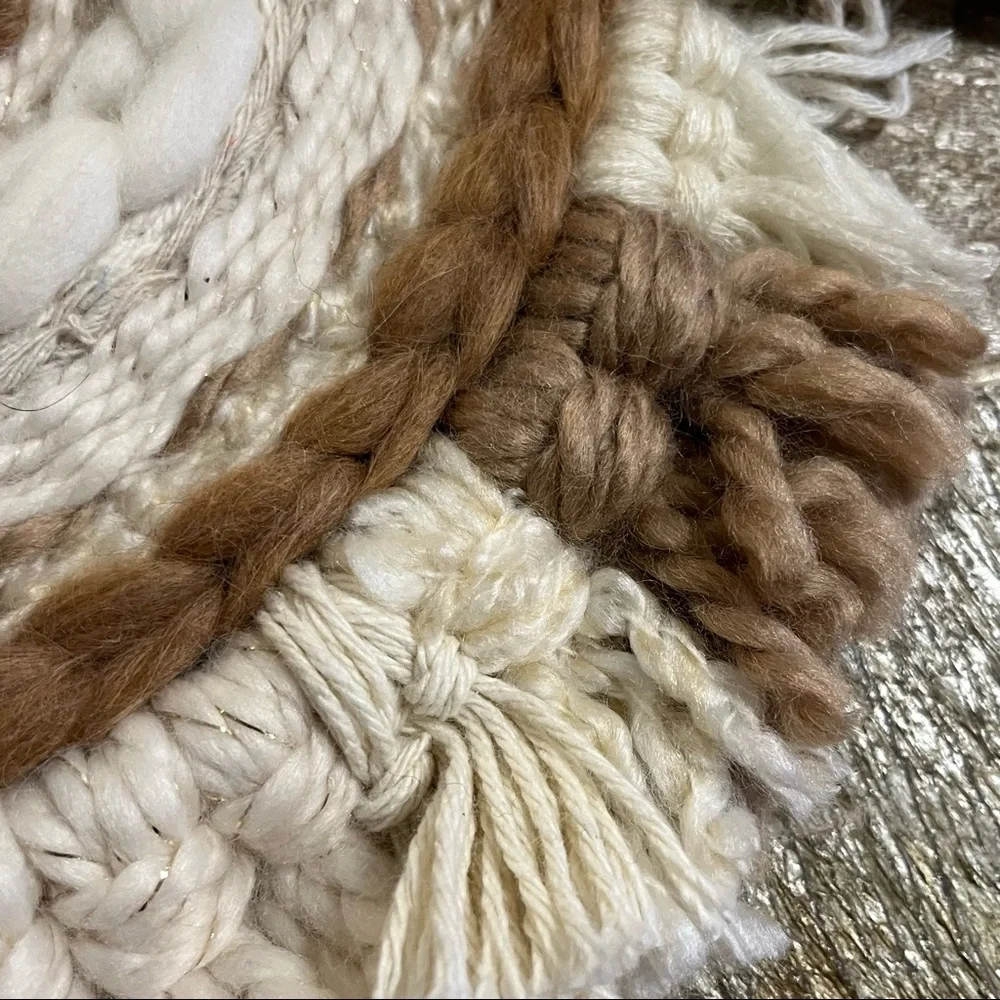 Bohemian Macrame Tassel Fringe Mixed Fiber Wall Ivory Tan Hanging Art Decor